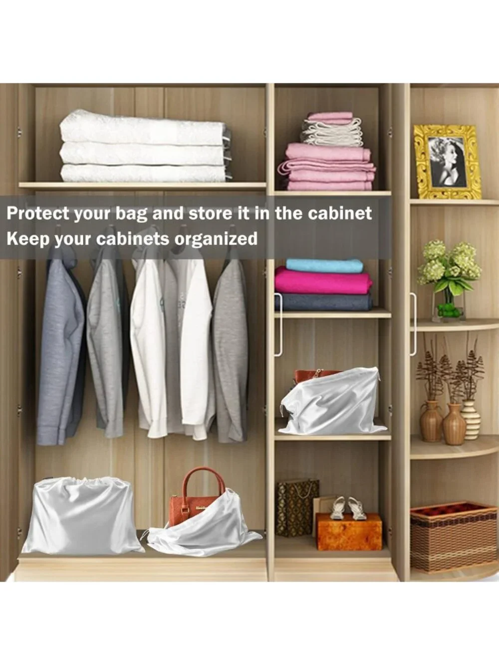 12 Pcs Satin Dust Bags for Purses & Handbags - Drawstring Storage Organizers